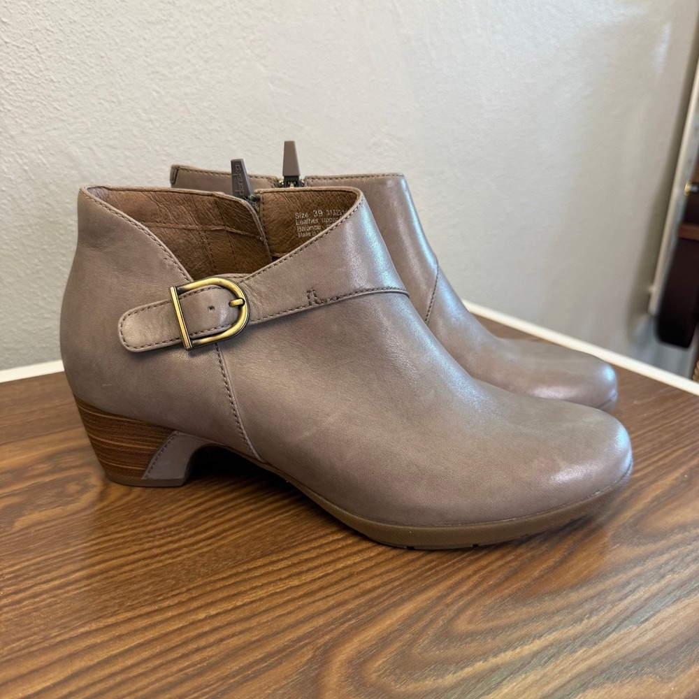 Dansko Taupe Leather Ankle Booties with Buckle